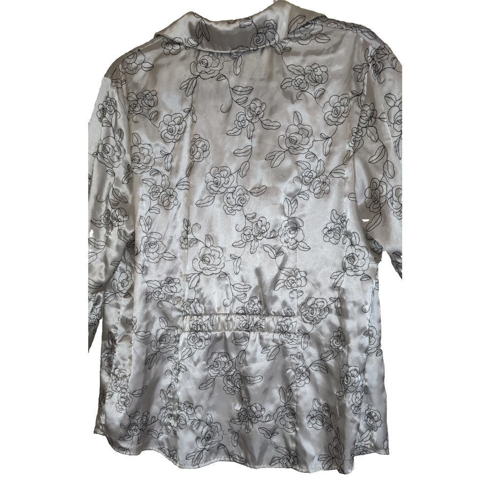 Style & Co Satin Blouse Top 16W Embroidered Black White Flared 3/4 Sleeves - Picture 5 of 16